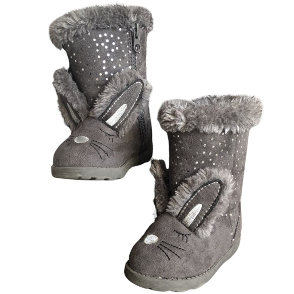 Cat & Jack Gray Bunny Ear Faux Fur Lined Half Calf Boots Little Girls 5